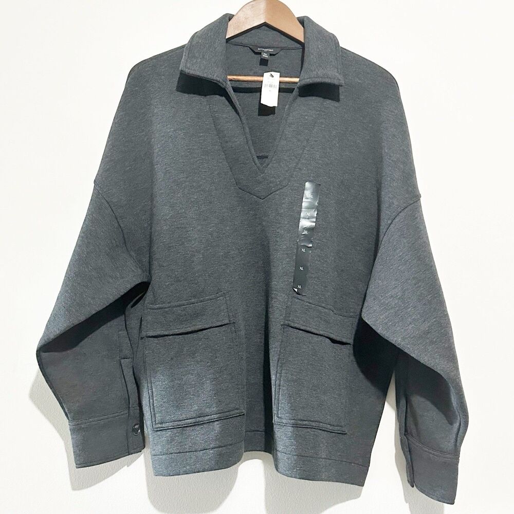 Banana Republic Sweater Women's XL Gray Collared V Neck Oversized Minimalist NWT